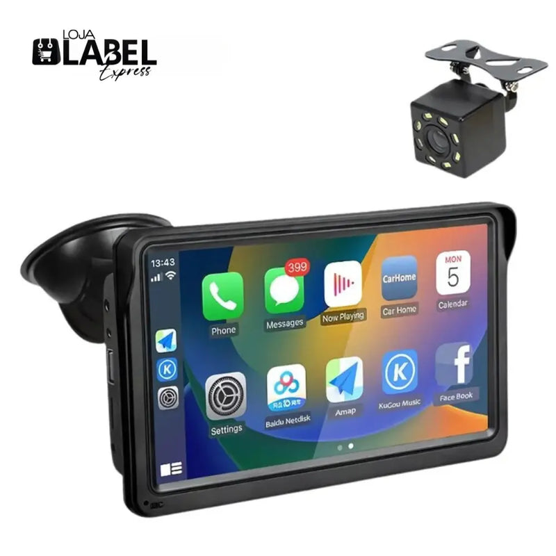 Tela Multimídia com CarPlay PrimeTela Pro 7" + Câmera de Ré - LabelExpress