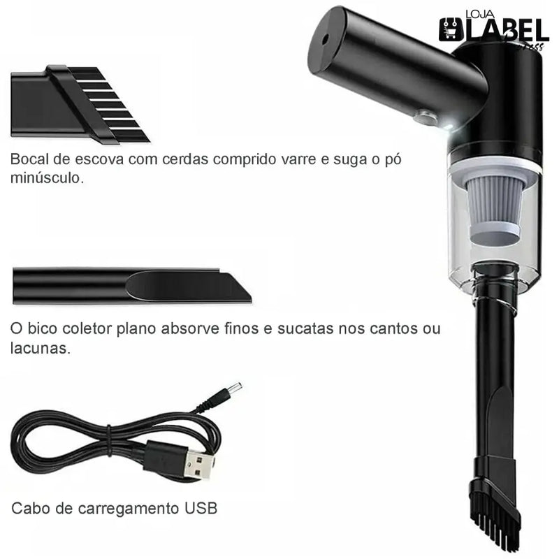Sem fio - Mini Aspirador de Pó 3 em 1 PowerClear - LabelExpress