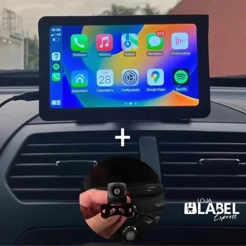 Tela Multimídia com CarPlay PrimeTela Pro 7" + Câmera de Ré - LabelExpress